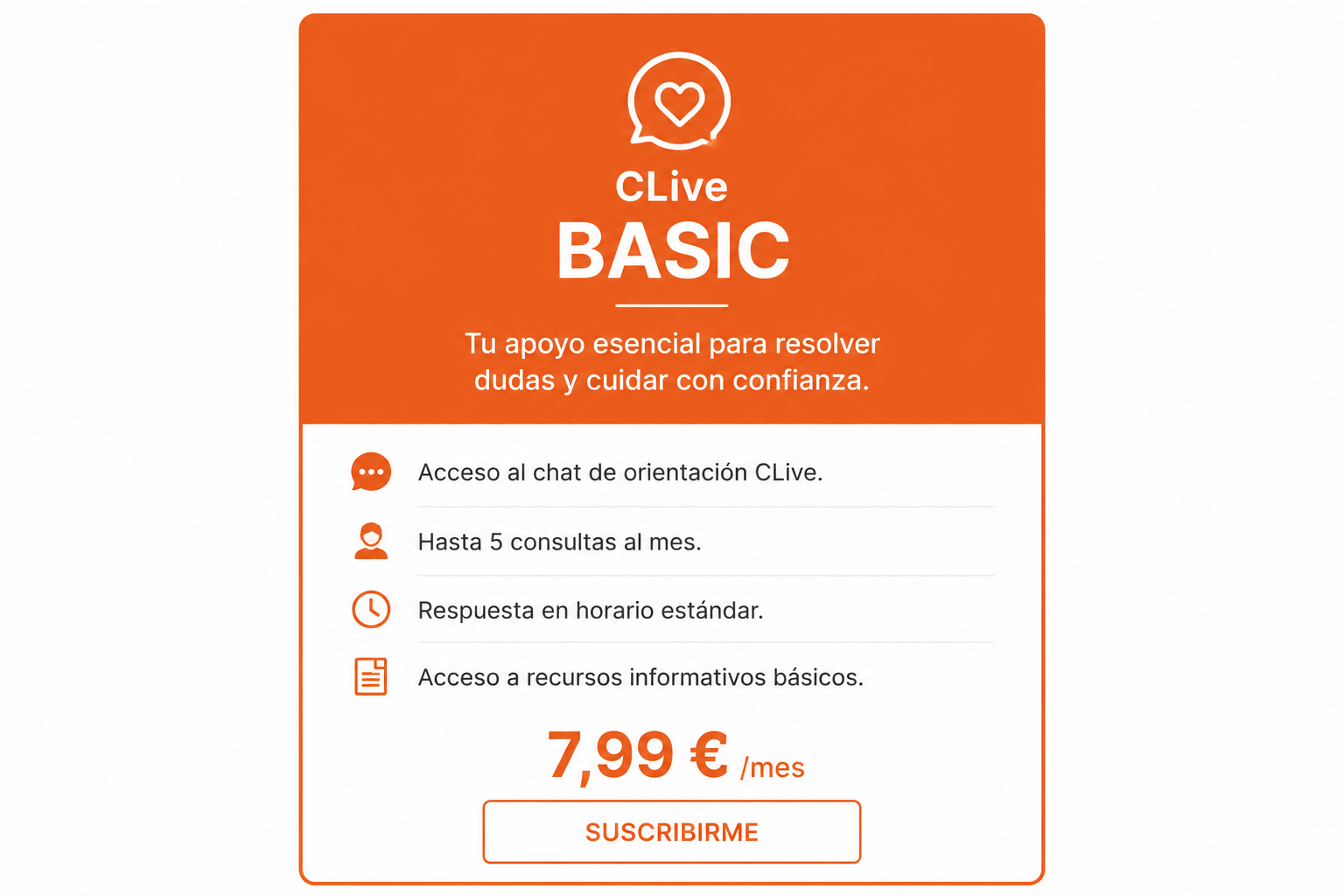 Suscripción CLive Basic para resolver dudas sobre el cuidado de personas mayores.